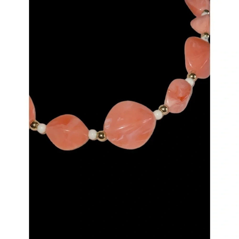 2 Avon Vintage Peach Bulky Bead 18” Necklaces & A Pair Post Earrings LIke New